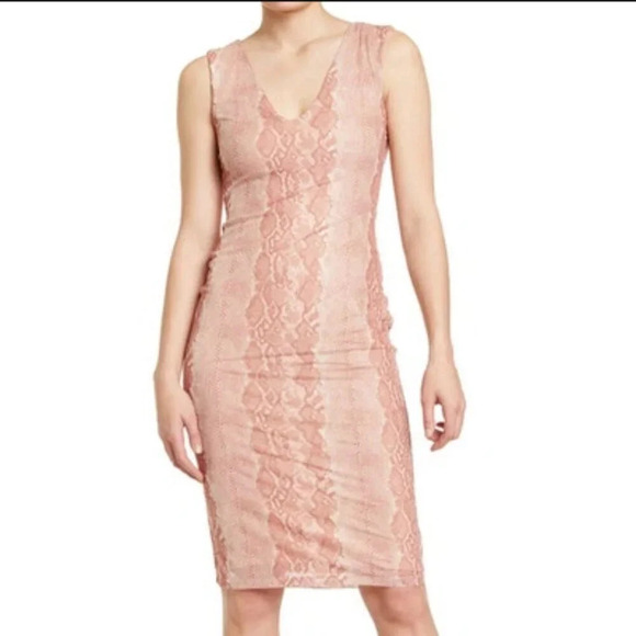AFRM Womens Medium Ariana Sleeveless Dress Pink/Nude Snakeskin Mesh Bodycon Sexy - Picture 1 of 16